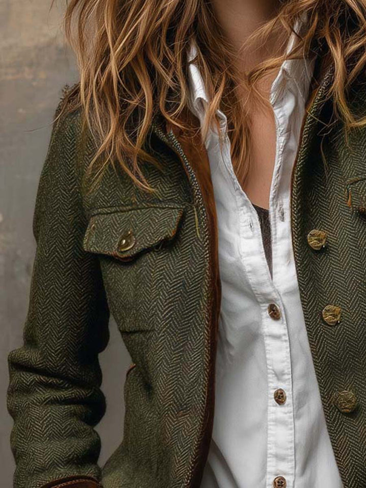 Blazer Donna Vintage a Coste con Rifiniture a Contrasto