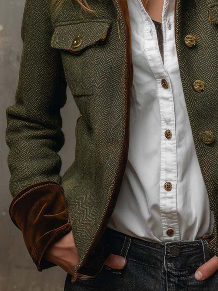 Blazer Donna Vintage a Coste con Rifiniture a Contrasto