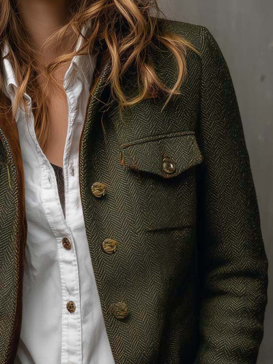 Blazer Donna Vintage a Coste con Rifiniture a Contrasto