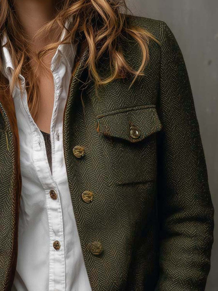 Blazer Donna Vintage a Coste con Rifiniture a Contrasto