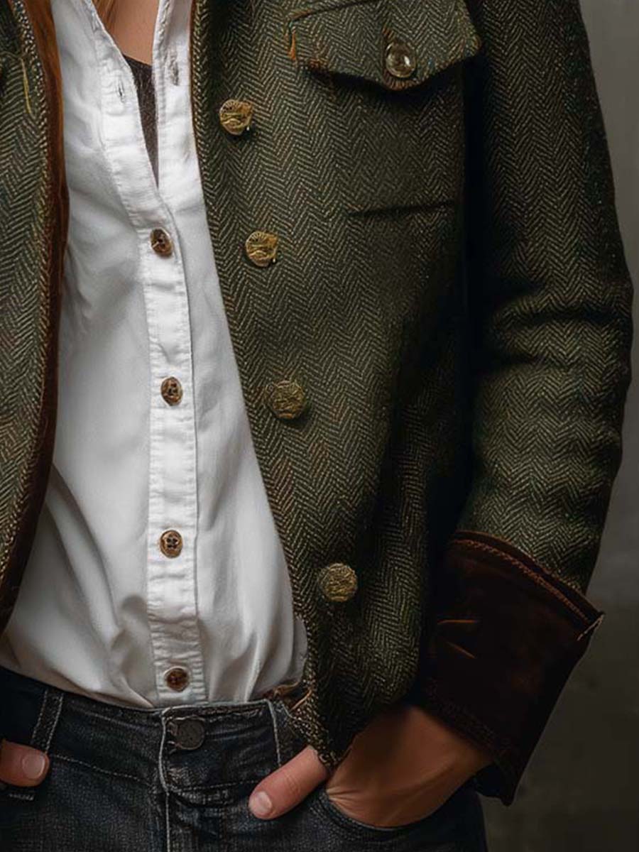 Blazer Donna Vintage a Coste con Rifiniture a Contrasto