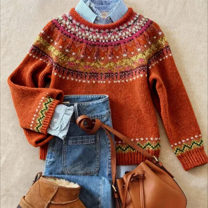 Simona | Maglione Fair Isle Rosso Scuro