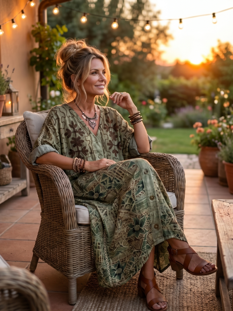 Aleta | Abito Midi Oversized con Bottoni e Tasche