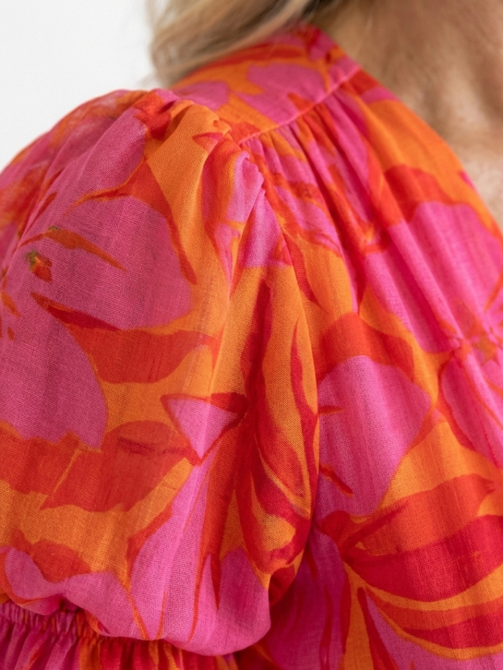 Willow | Abito midi con scollo a V floreale e maniche a sbuffo