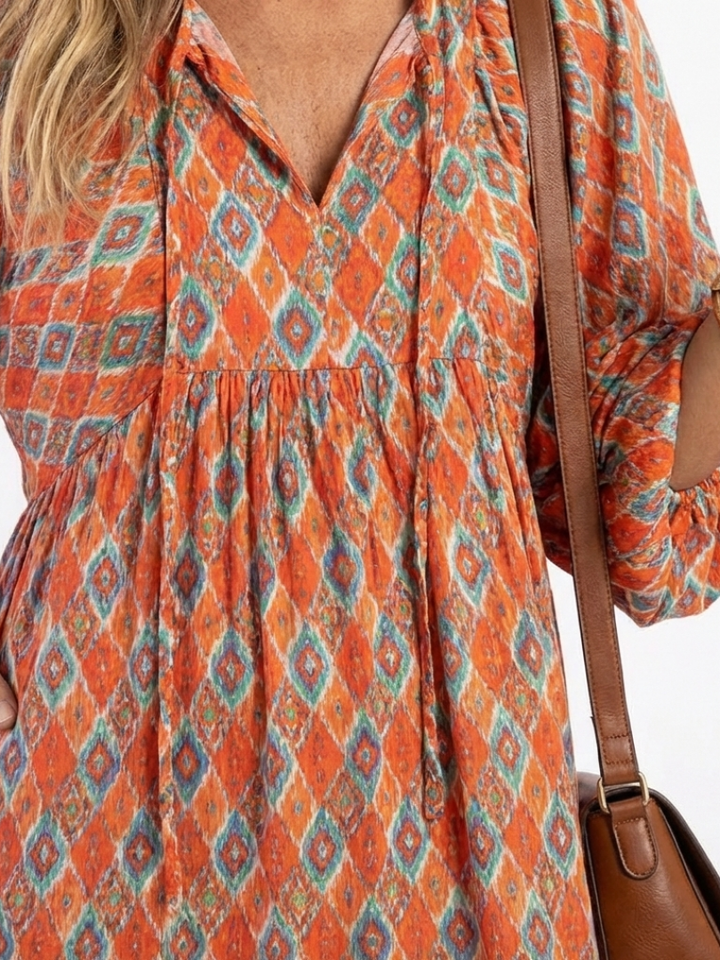 Amara | Abito midi con scollatura a V e motivo geometrico