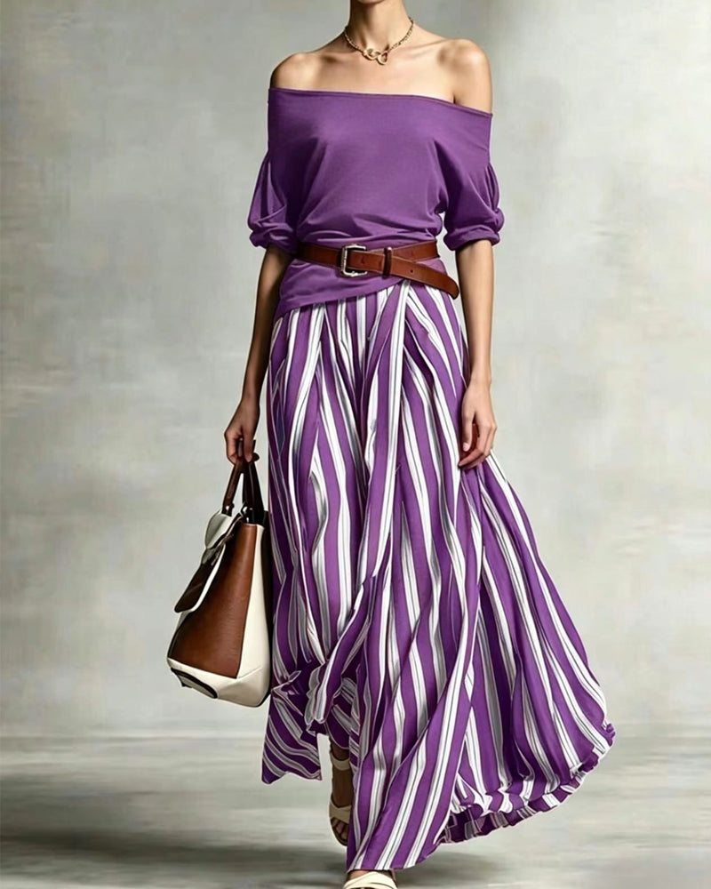 MADISON | Set Gonna Maxi a Righe con Top Off-Shoulder