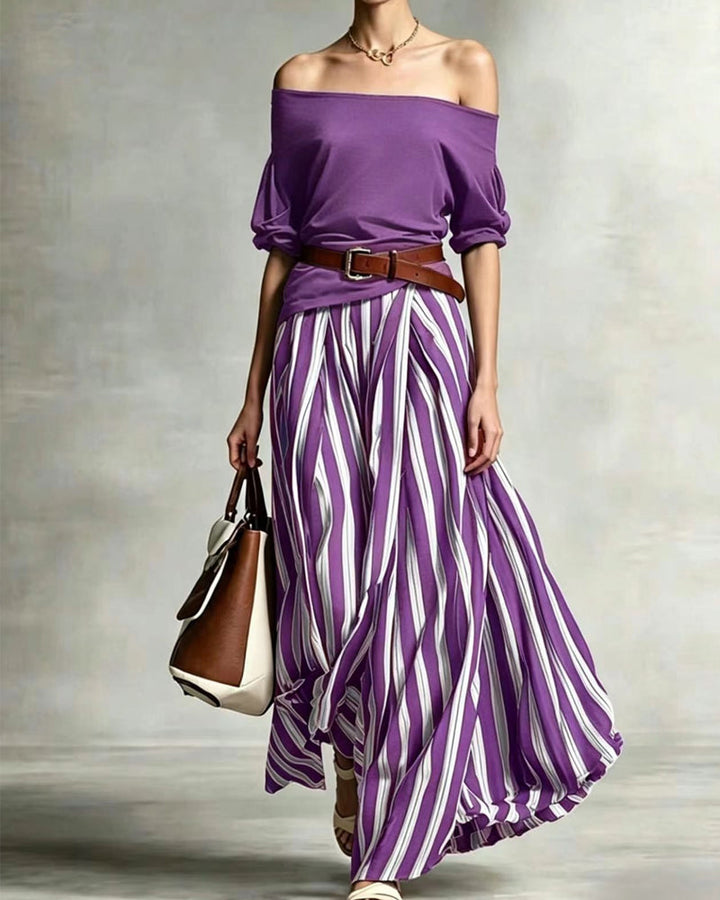 MADISON | Set Gonna Maxi a Righe con Top Off-Shoulder