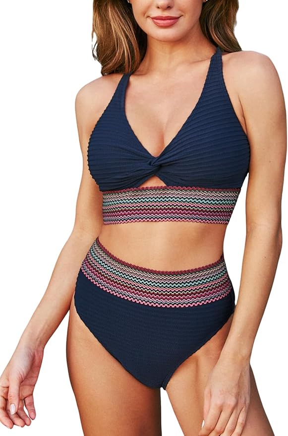 Set di Bikini Alto in Vita con Texture e Sostegno