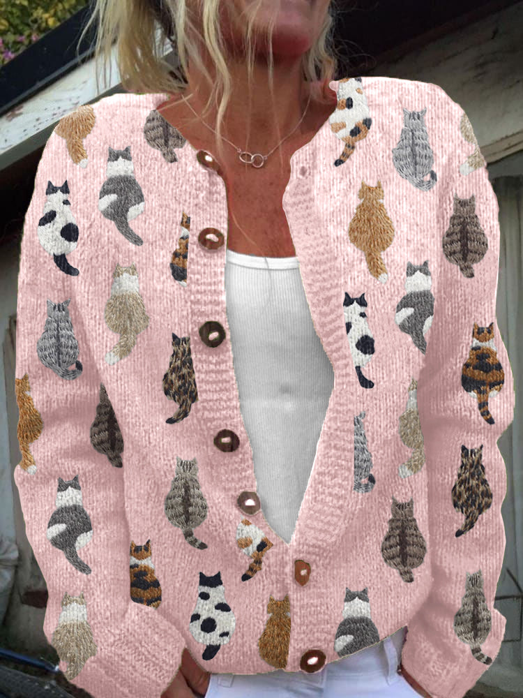 Charlotte™ | Cardigan Con Stampa di Gatti Accogliente