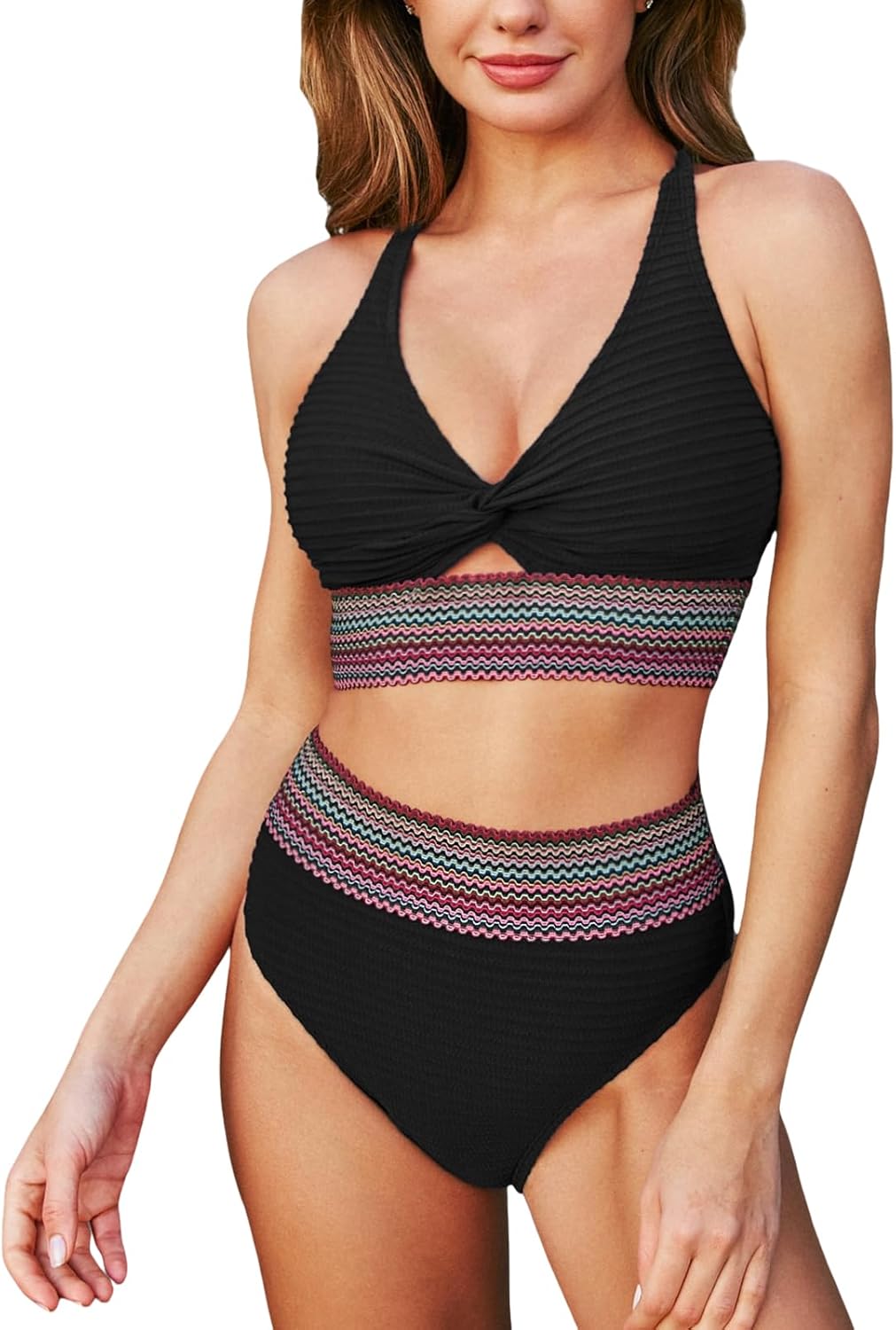 Set di Bikini Alto in Vita con Texture e Sostegno