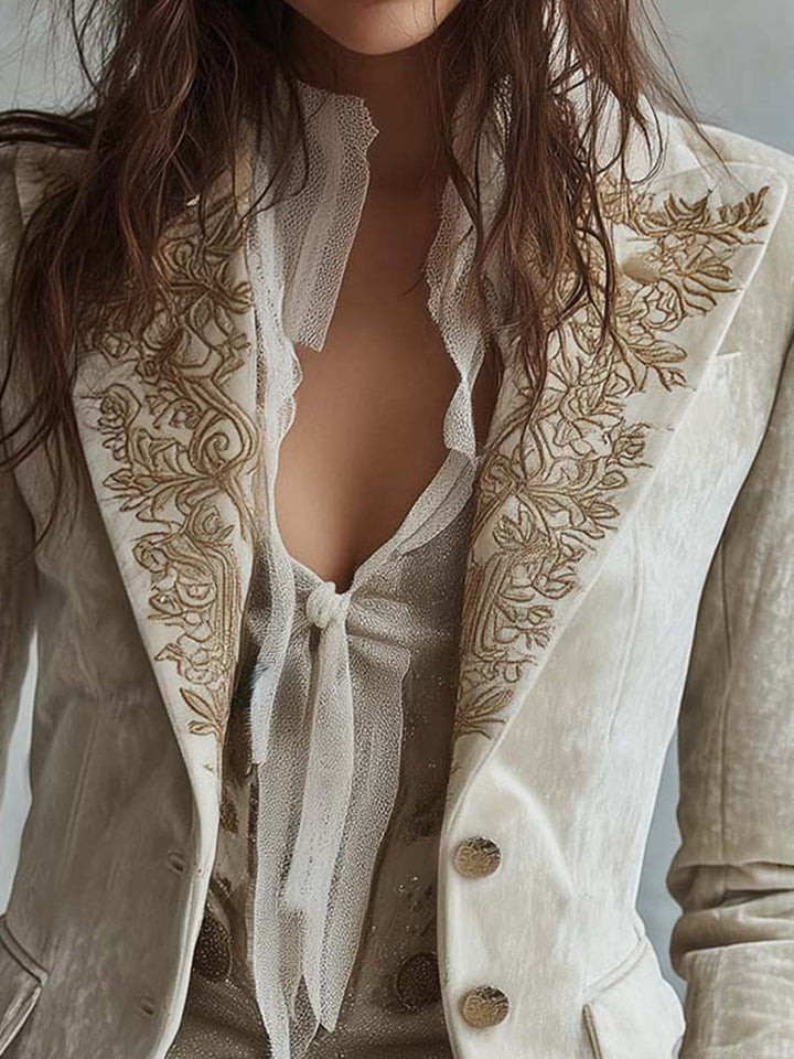 Blazer Tailored Ricamato in Avorio per Donne