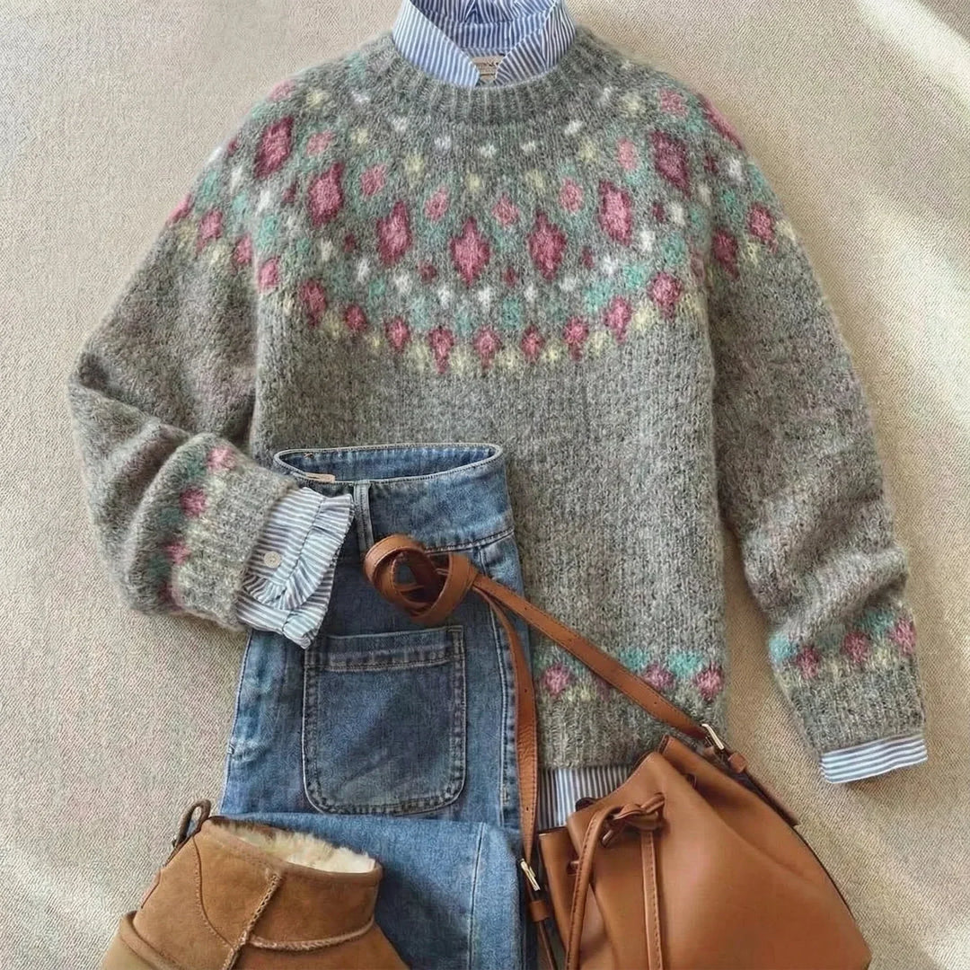 Solara | Maglione con Yoke Fair Isle Rosa