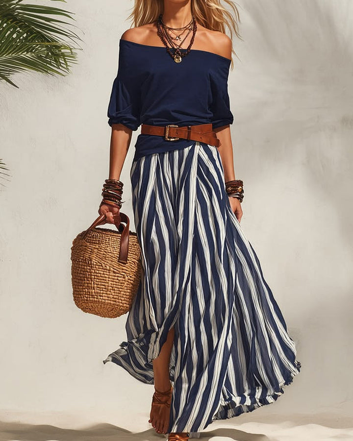 MADISON | Set Gonna Maxi a Righe con Top Off-Shoulder