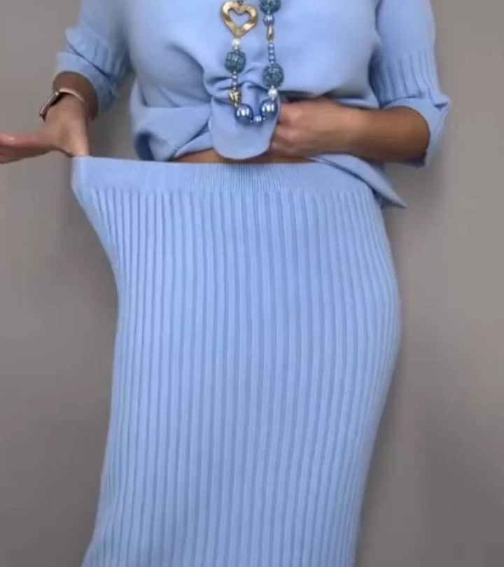 Debora | Completo in maglia con gonna midi a coste