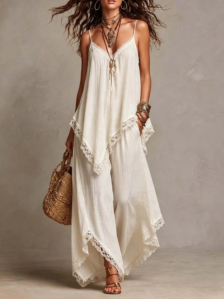 Set di Pantaloni in Pizzo Bianco