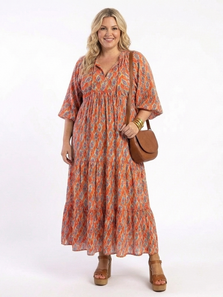 Amara | Abito midi con scollatura a V e motivo geometrico