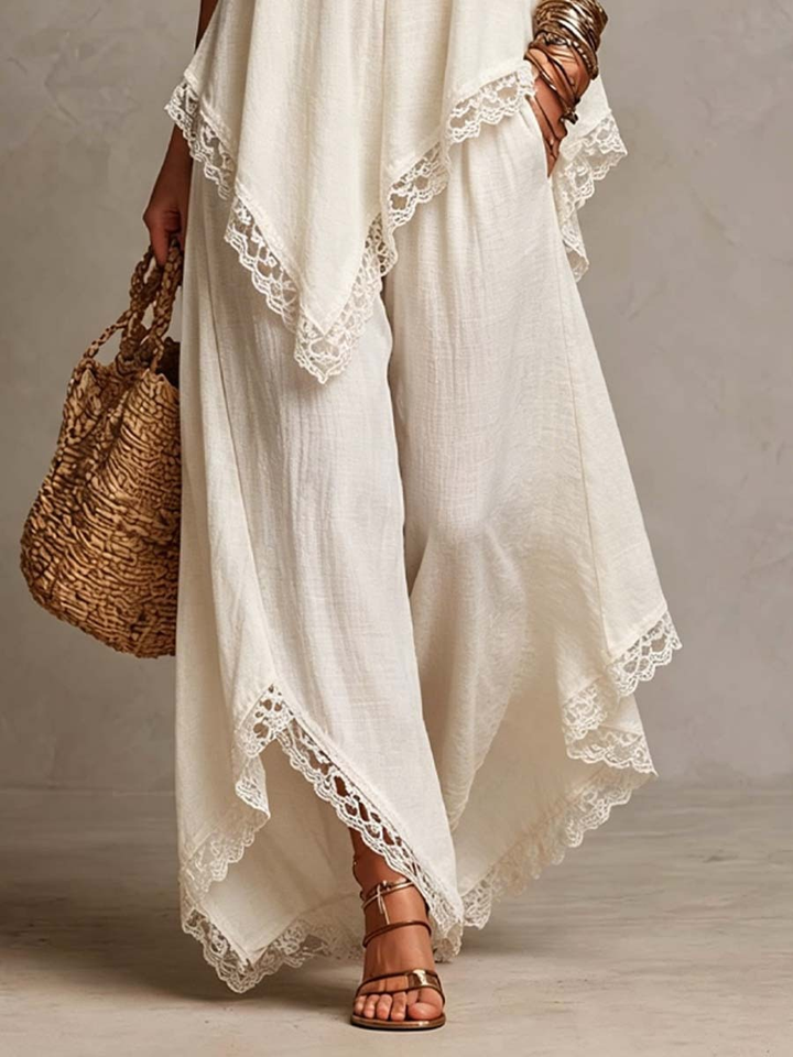 Set di Pantaloni in Pizzo Bianco