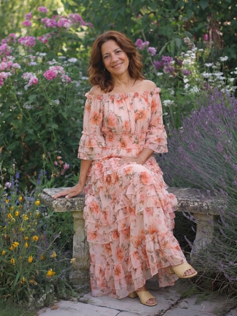 Rosalie | Abito Maxi a Volant Floreale con Spalle Scoperte