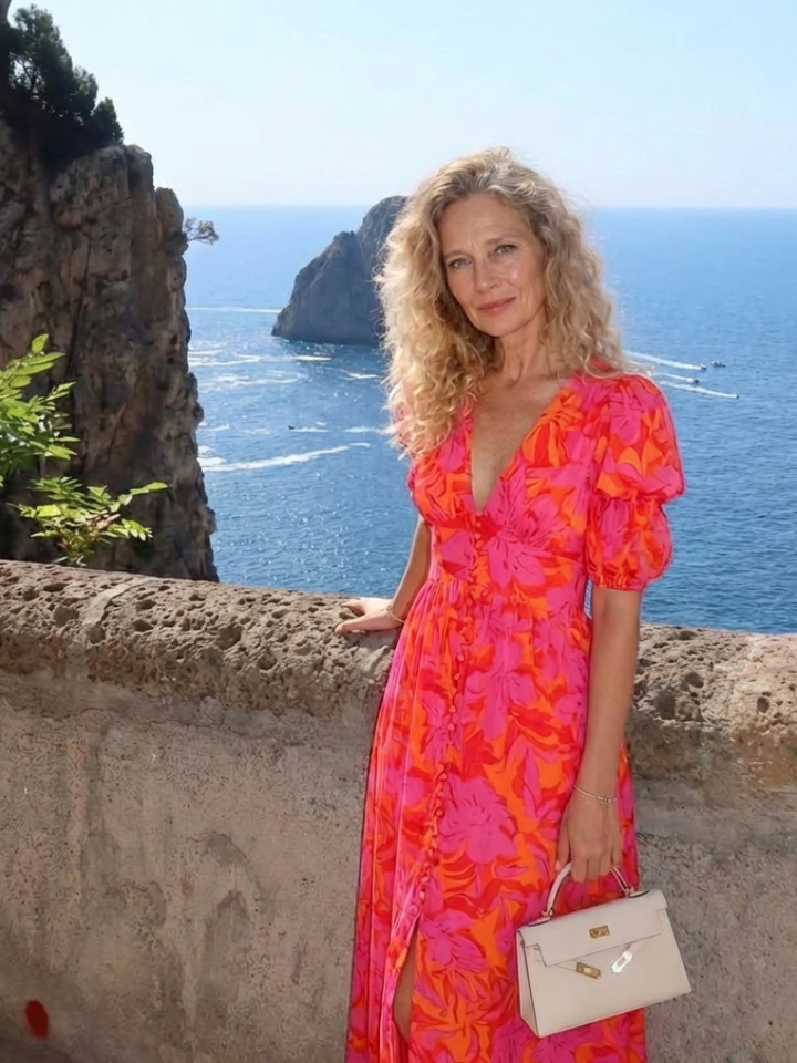 Willow | Abito midi con scollo a V floreale e maniche a sbuffo