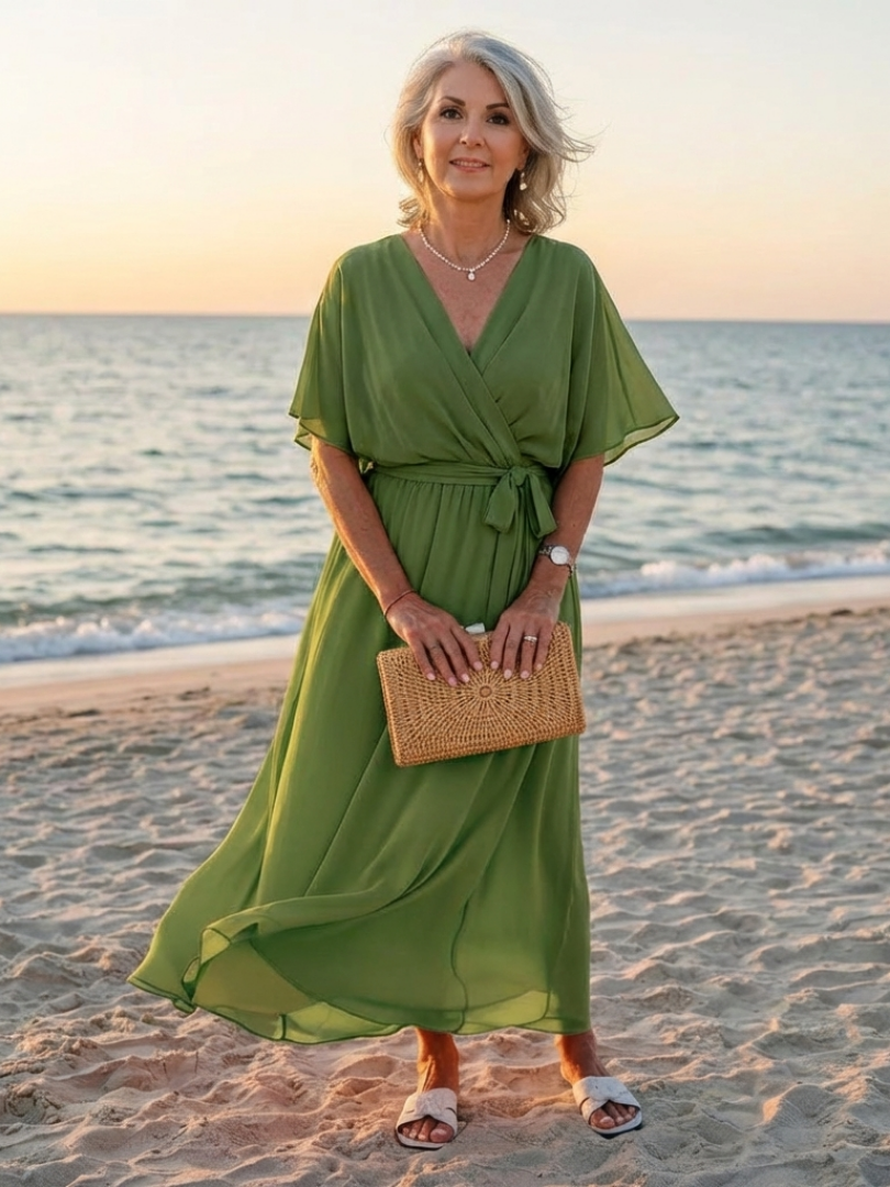 Elysia | Abito midi drappeggiato con scollatura a V e cintura in vita