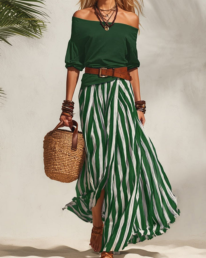MADISON | Set Gonna Maxi a Righe con Top Off-Shoulder