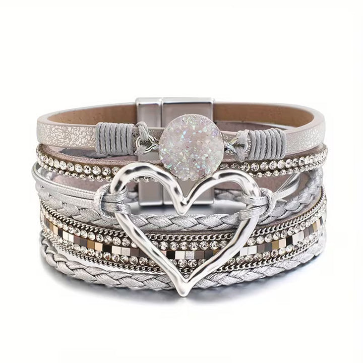 Georgia - Bracciale in Pelle a Strati Bohemien a Cuore