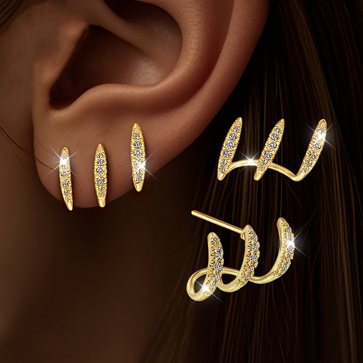 Orecchini Eleganti con Strass a Tre Grip