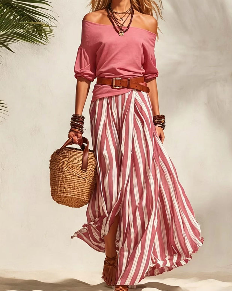 MADISON | Set Gonna Maxi a Righe con Top Off-Shoulder