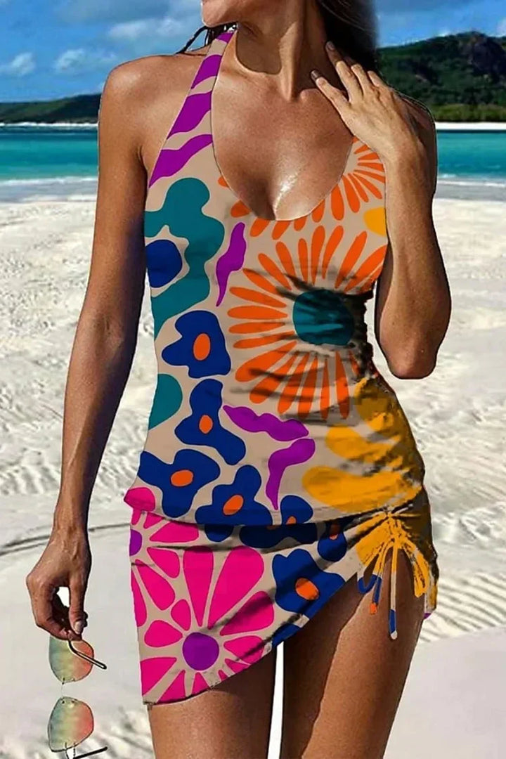 Fiesta – Tankini grafico con fiori e short, effetto pancia piatta