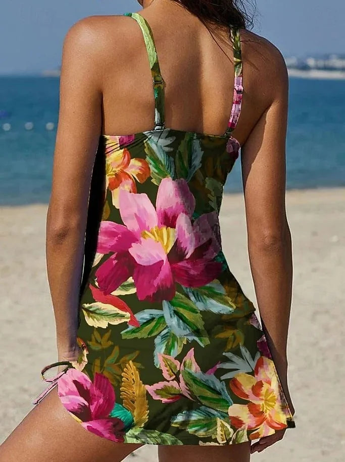 Fiesta – Tankini grafico con fiori e short, effetto pancia piatta
