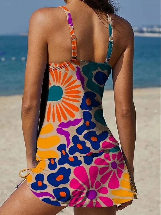 Fiesta – Tankini grafico con fiori e short, effetto pancia piatta