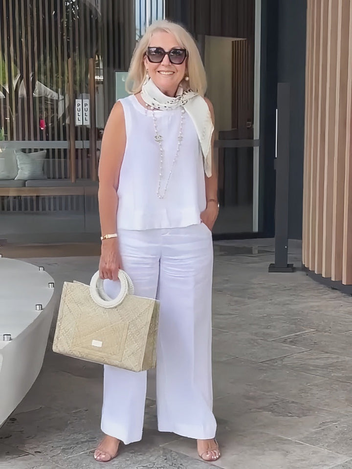 Trinidad™ | Completo Bianco Blusa e Pantalone Largo