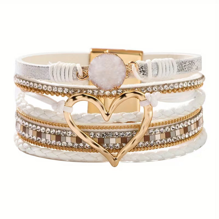 Georgia - Bracciale in Pelle a Strati Bohemien a Cuore