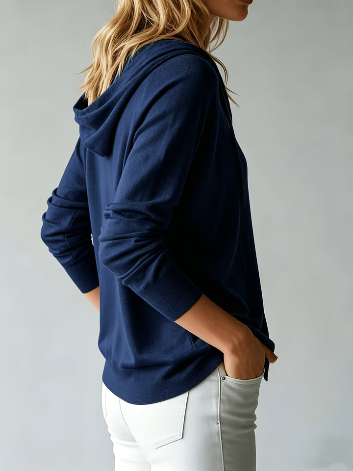 Ilaria | Cardigan Blu Navy con Cappuccio e Bottoni