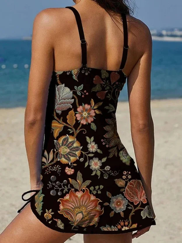 Fiesta – Tankini grafico con fiori e short, effetto pancia piatta