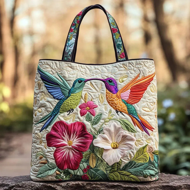 Borsa Imbottita - Colibrì e Fiori Bianchi