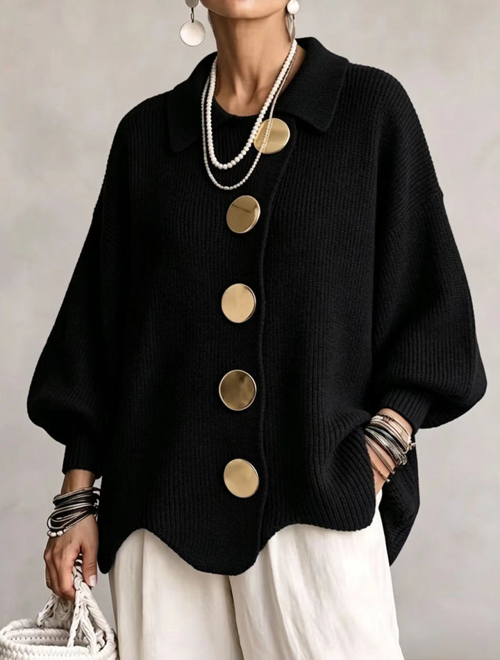 Isadora™ | Cardigan Oversize con Collo e Grandi Bottoni in Metallo
