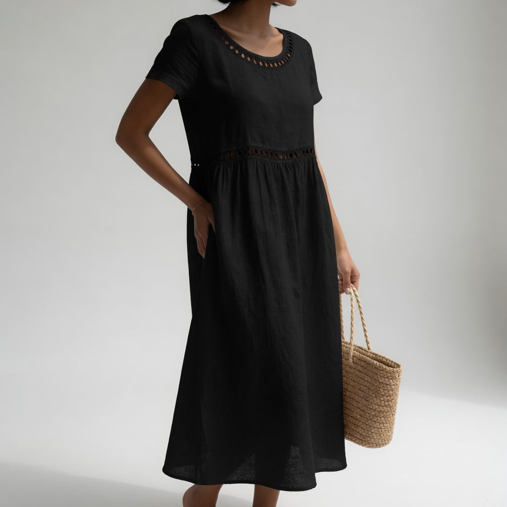 Pernelle™ — Abito midi 100% cotone ricamato femminilità dolce