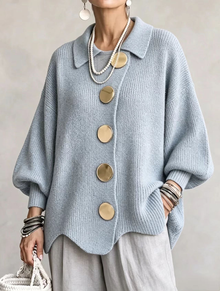 Isadora™ | Cardigan Oversize con Collo e Grandi Bottoni in Metallo