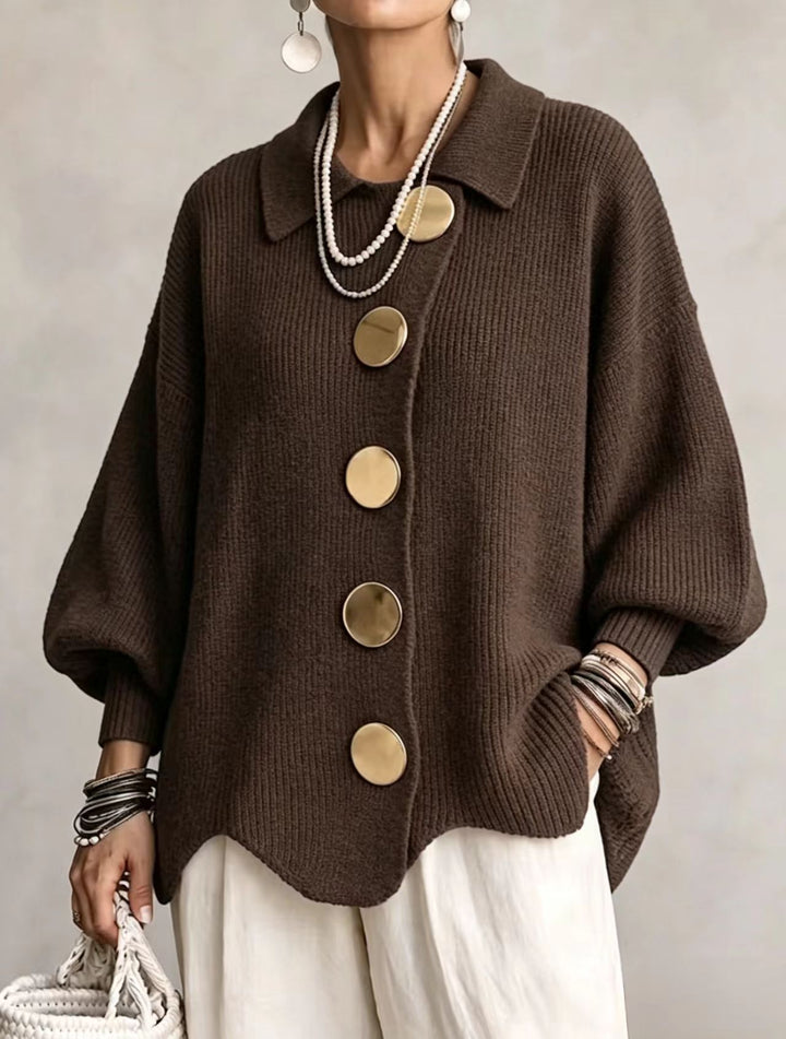 Isadora™ | Cardigan Oversize con Collo e Grandi Bottoni in Metallo