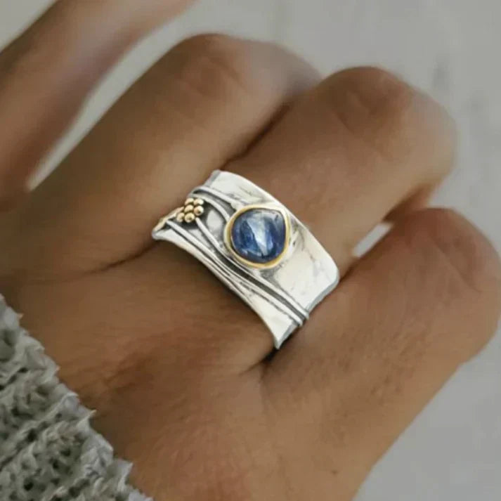Anello Vintage Smeraldo Blu Placcato Argento