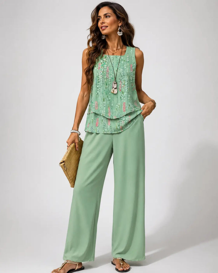 Maravillas™ | Completo Verde Menta Top a Strati e Pantalone