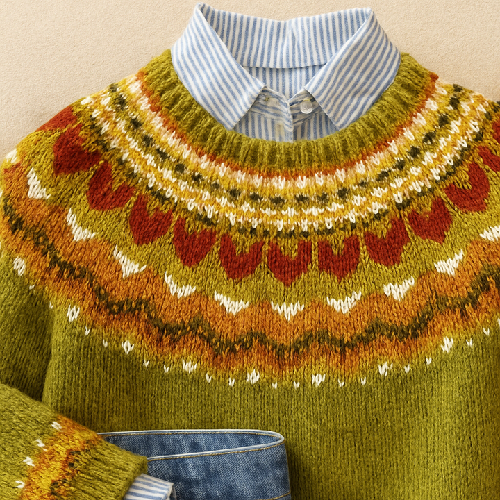Astrid | Maglione Fair Isle Verde Oliva