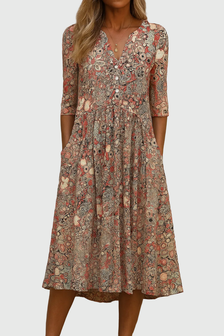 Rosa | Elegante Vestito Midi con Scollatura a V