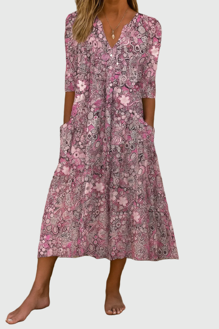 Rosa | Elegante Vestito Midi con Scollatura a V
