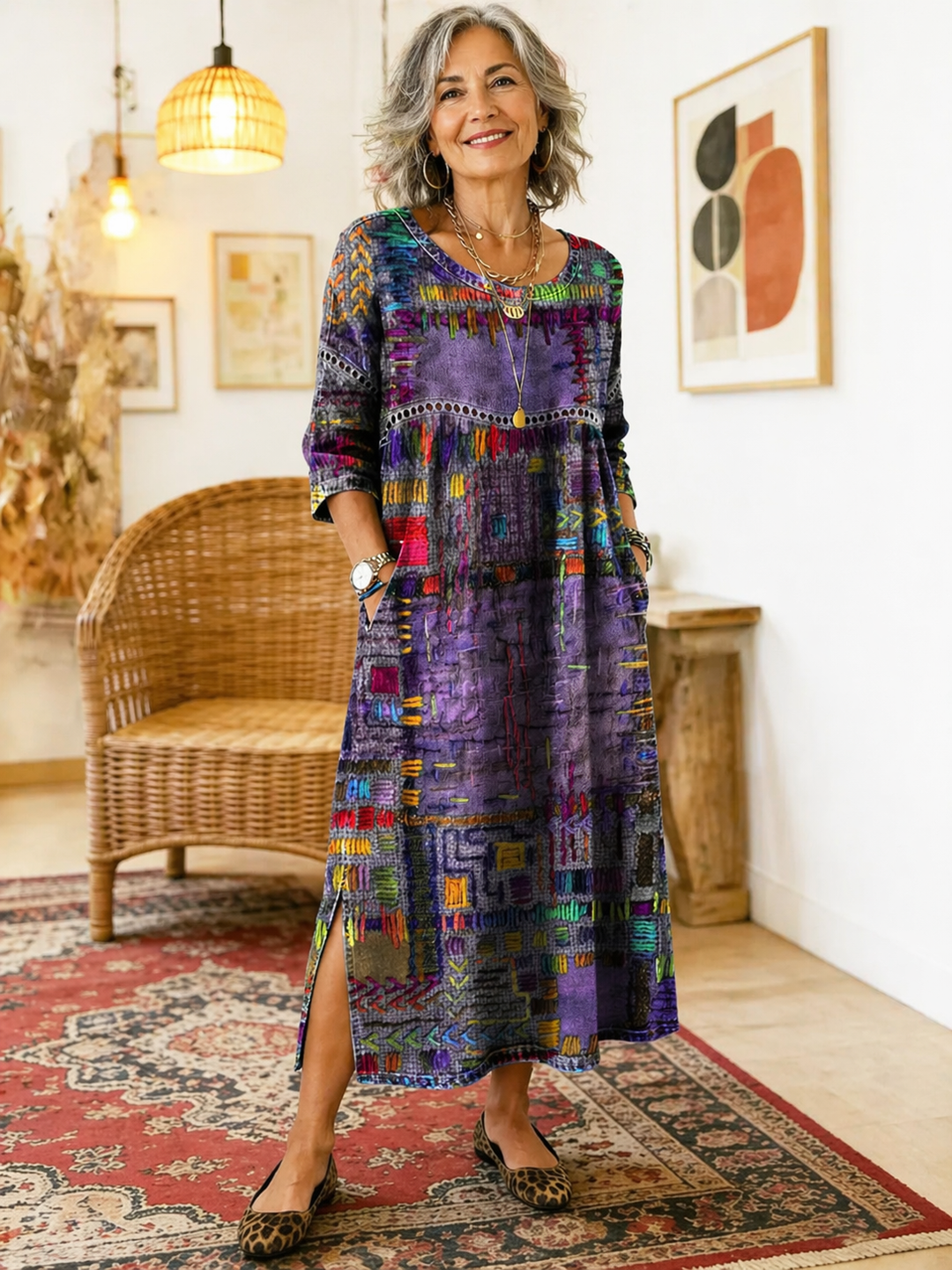 Isabelle | Abito in Denim con Patchwork Etnico