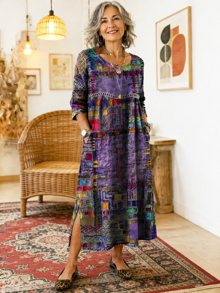 Isabelle | Abito in Denim con Patchwork Etnico