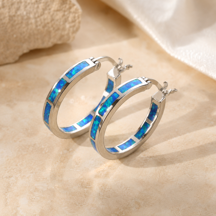 Orecchini Chic a Cerchio con Opale di Fuoco Blu