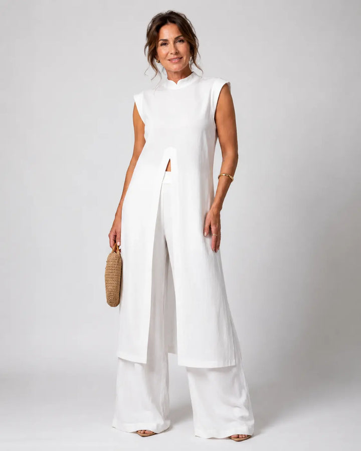 Benigna™ | Completo Bianco Tunica Volante e Pantalone