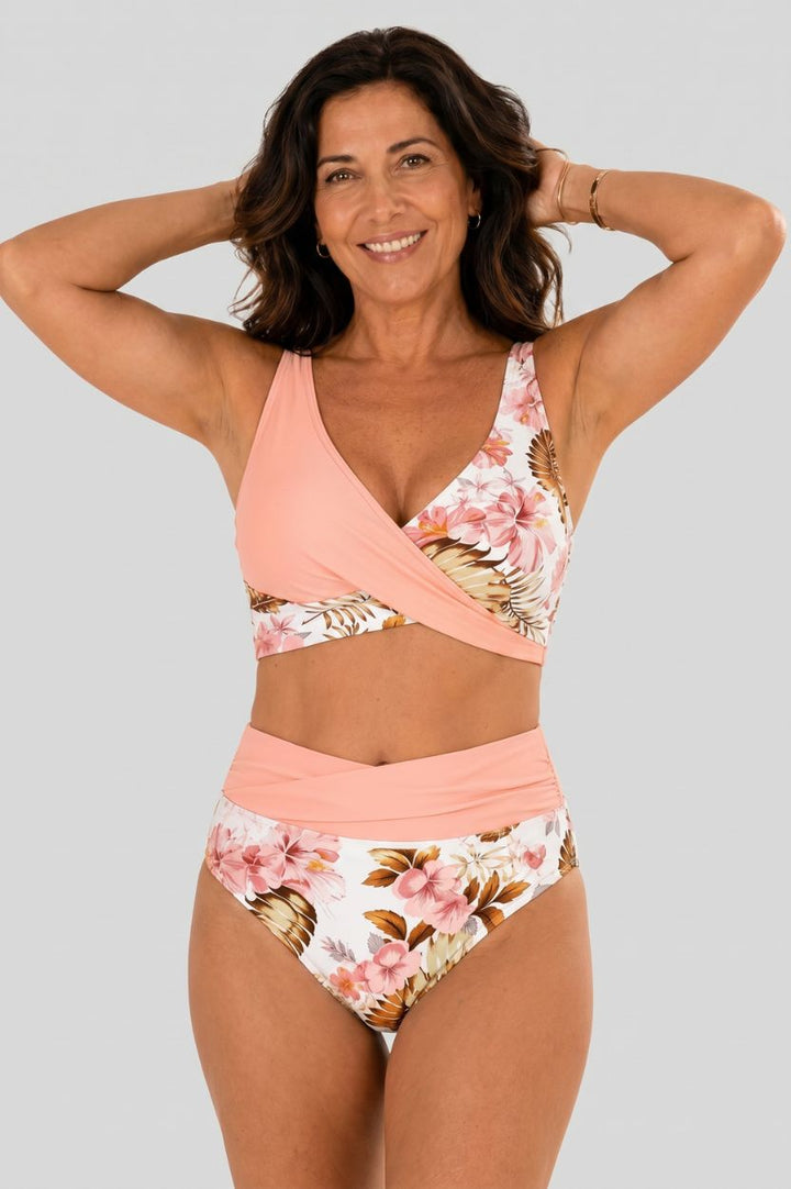 Bikini floreale Modellante a Vita Alta